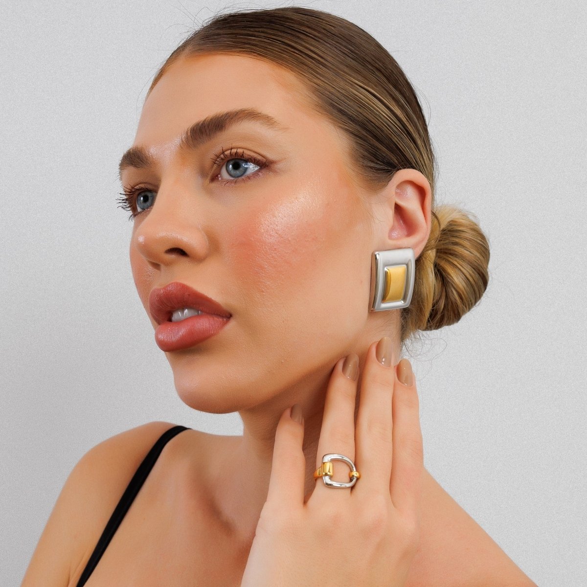 Geometric Earring with Gold and Silver Finish