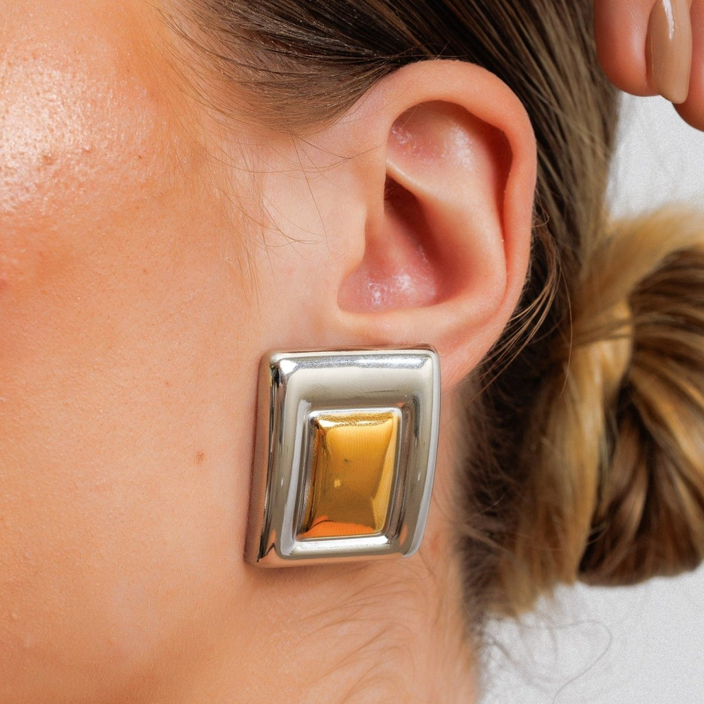 Geometric Earring with Gold and Silver Finish