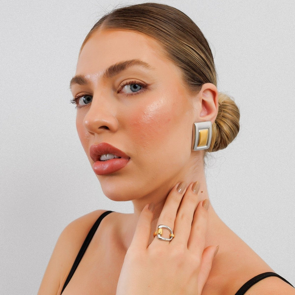 Geometric Earring with Gold and Silver Finish