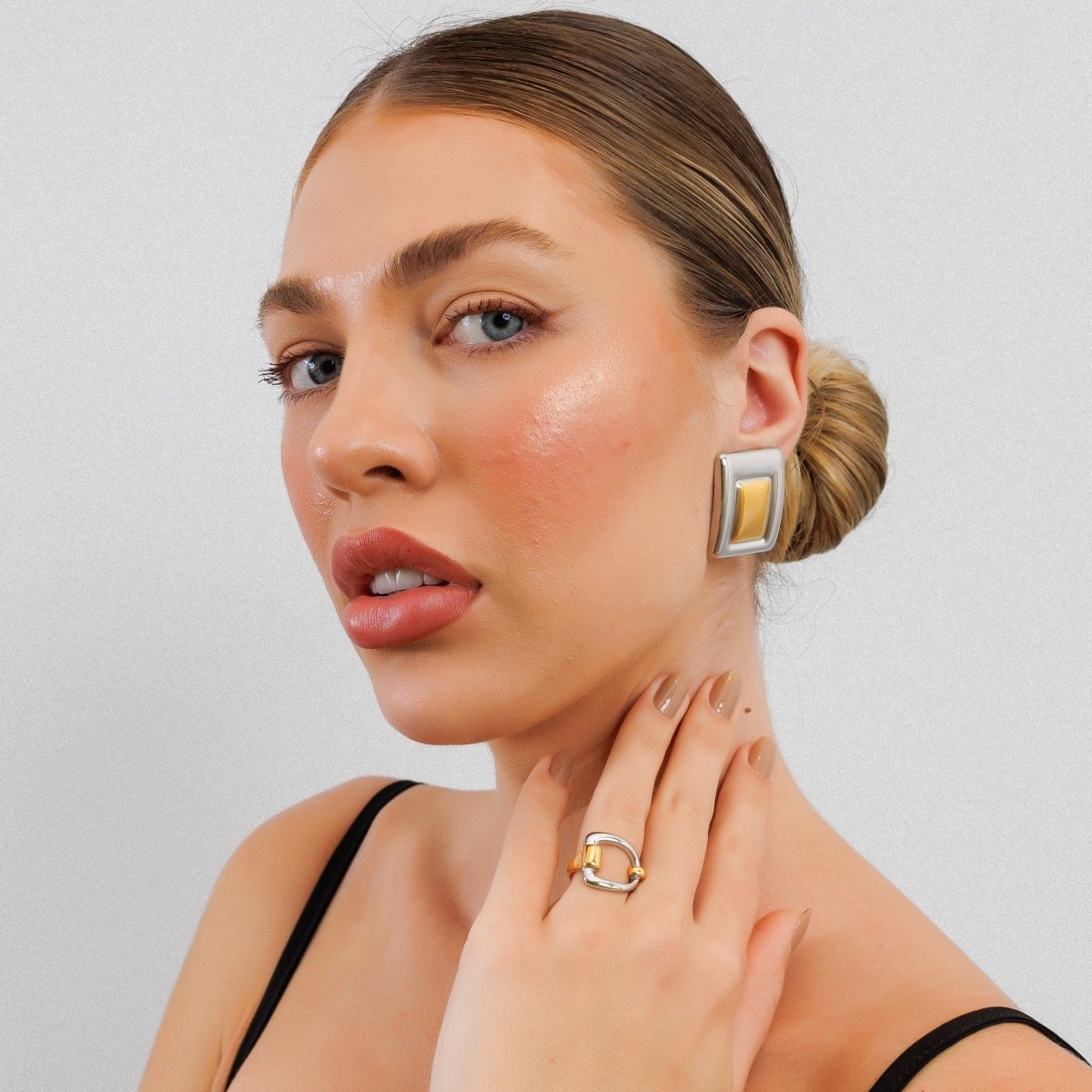 Geometric Earring with Gold and Silver Finish