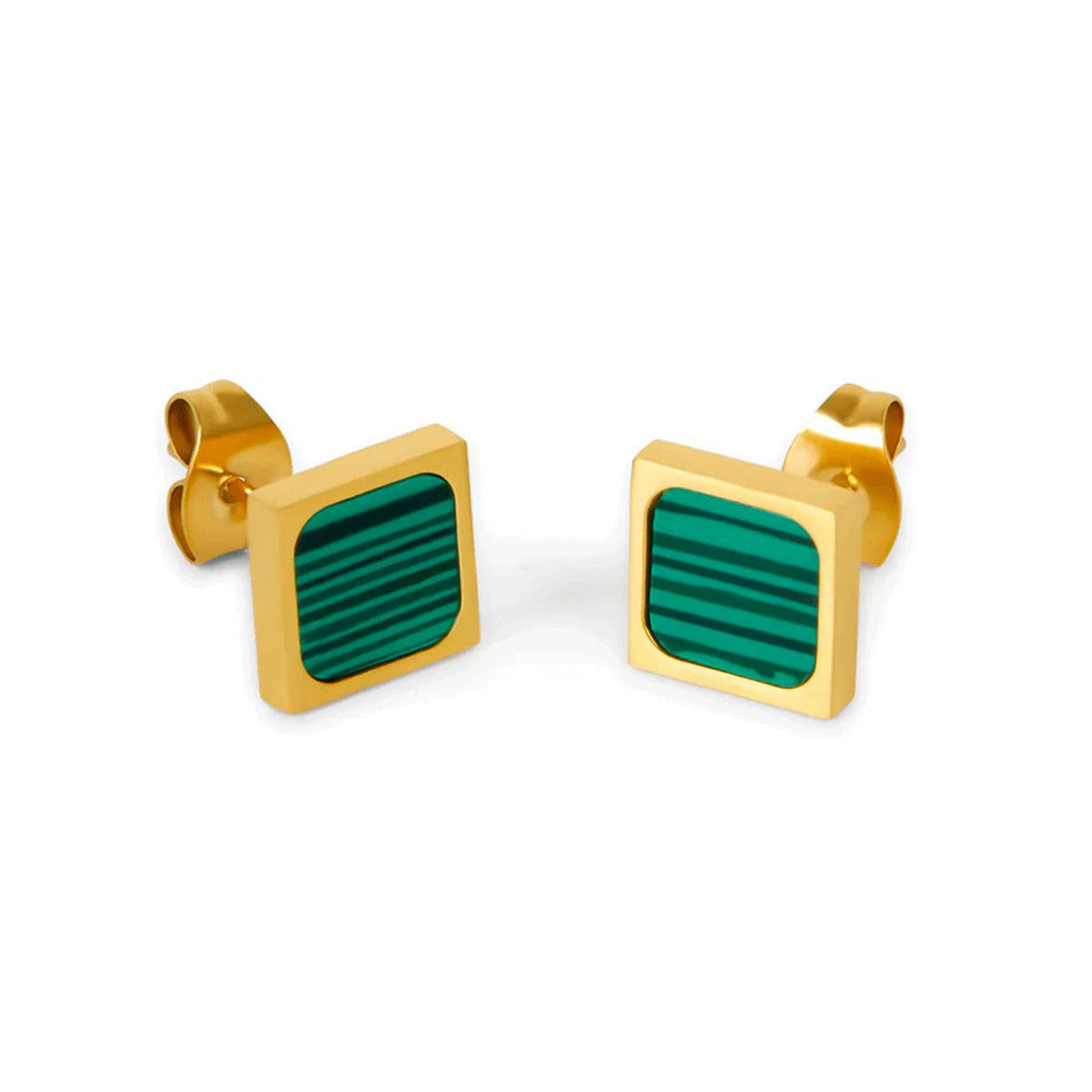 Geometric Earring Green Stone 18k Gold Plated