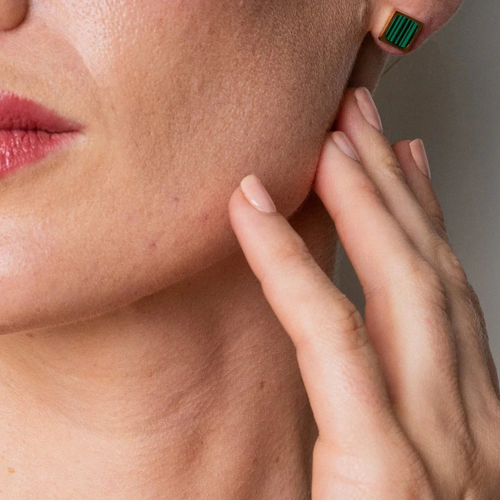 Geometric Earring Green Stone 18k Gold Plated