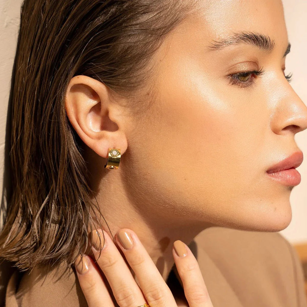 Rotating Earring with Roman Numerals Plated in 18K Gold