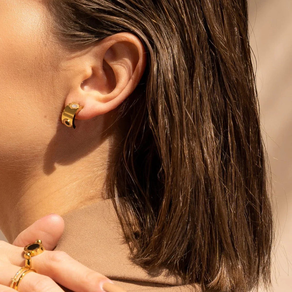 Rotating Earring with Roman Numerals Plated in 18K Gold