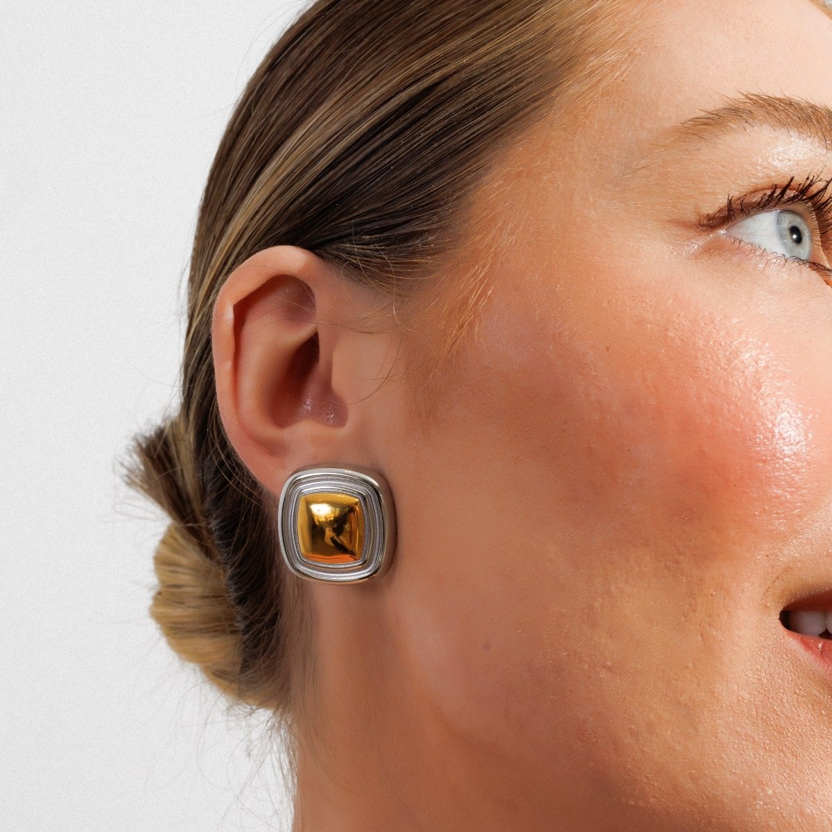 Square Lumière Earrings with Mixed Gold and Silver Finishes