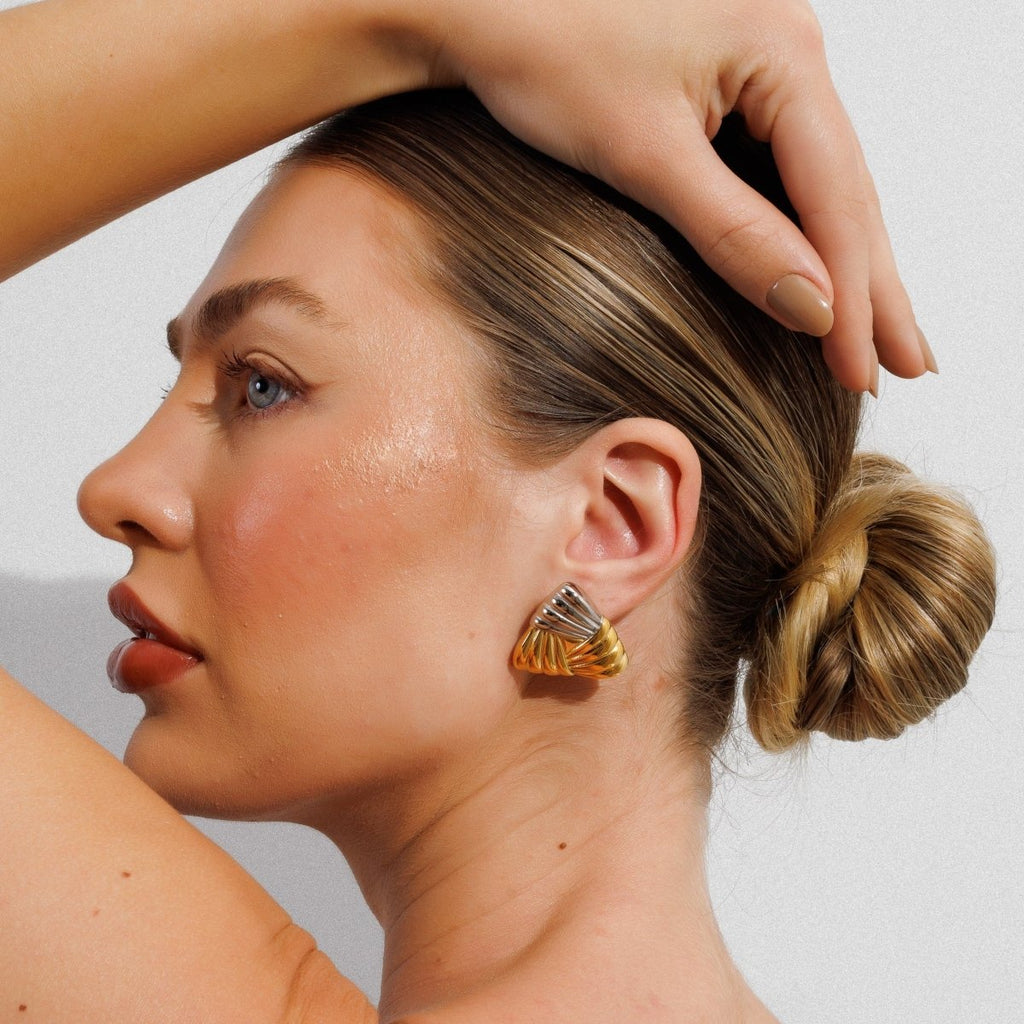 Triad Shine Earring with Gold and Silver Plating Mix