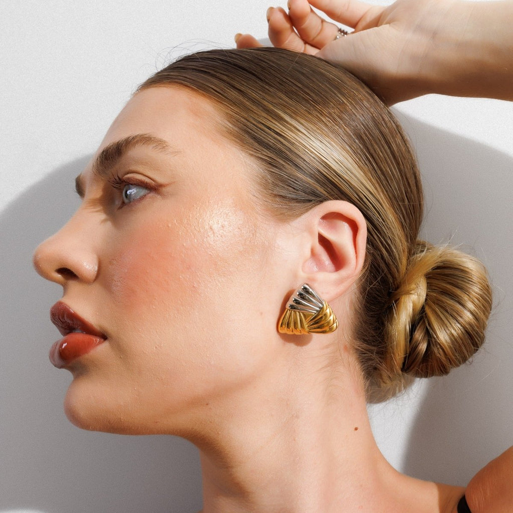 Triad Shine Earring with Gold and Silver Plating Mix