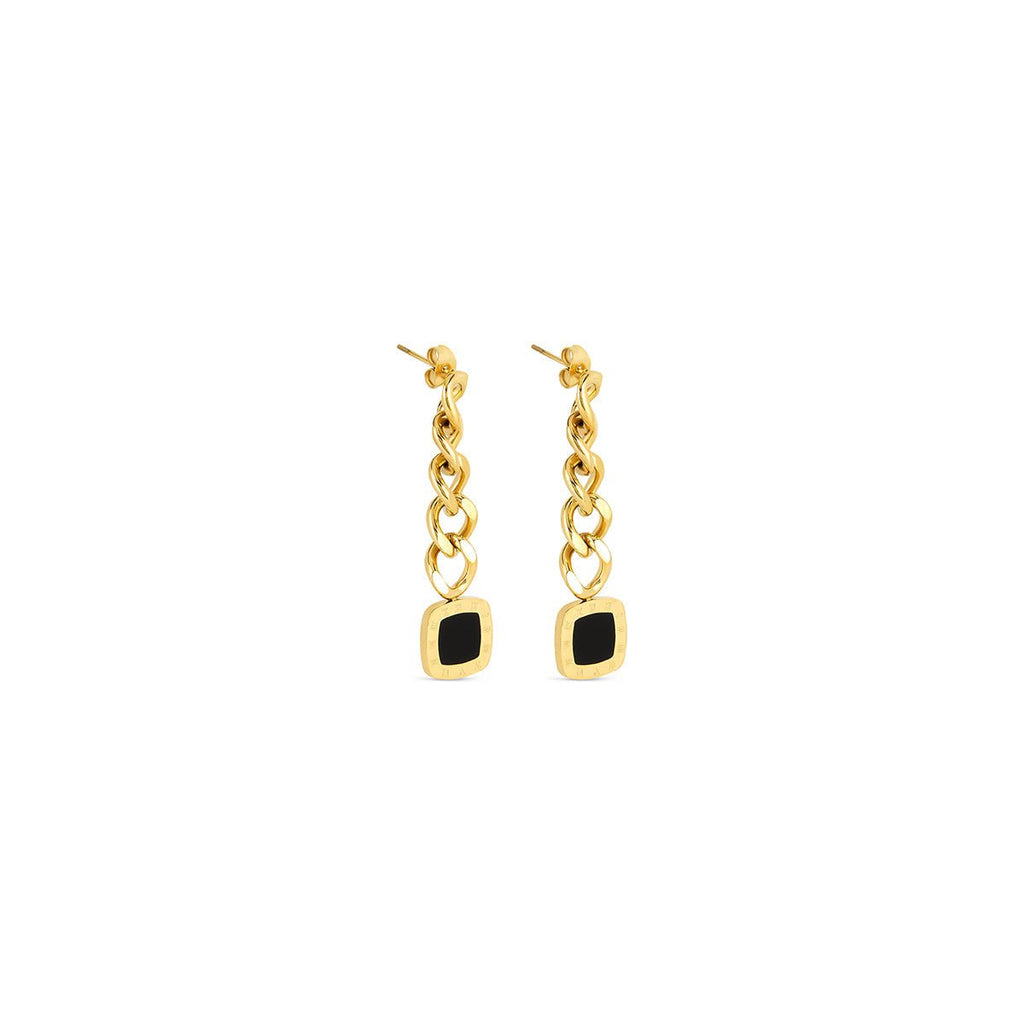 Lorenza Earrings Hanging Onyx Plated in 18k Gold