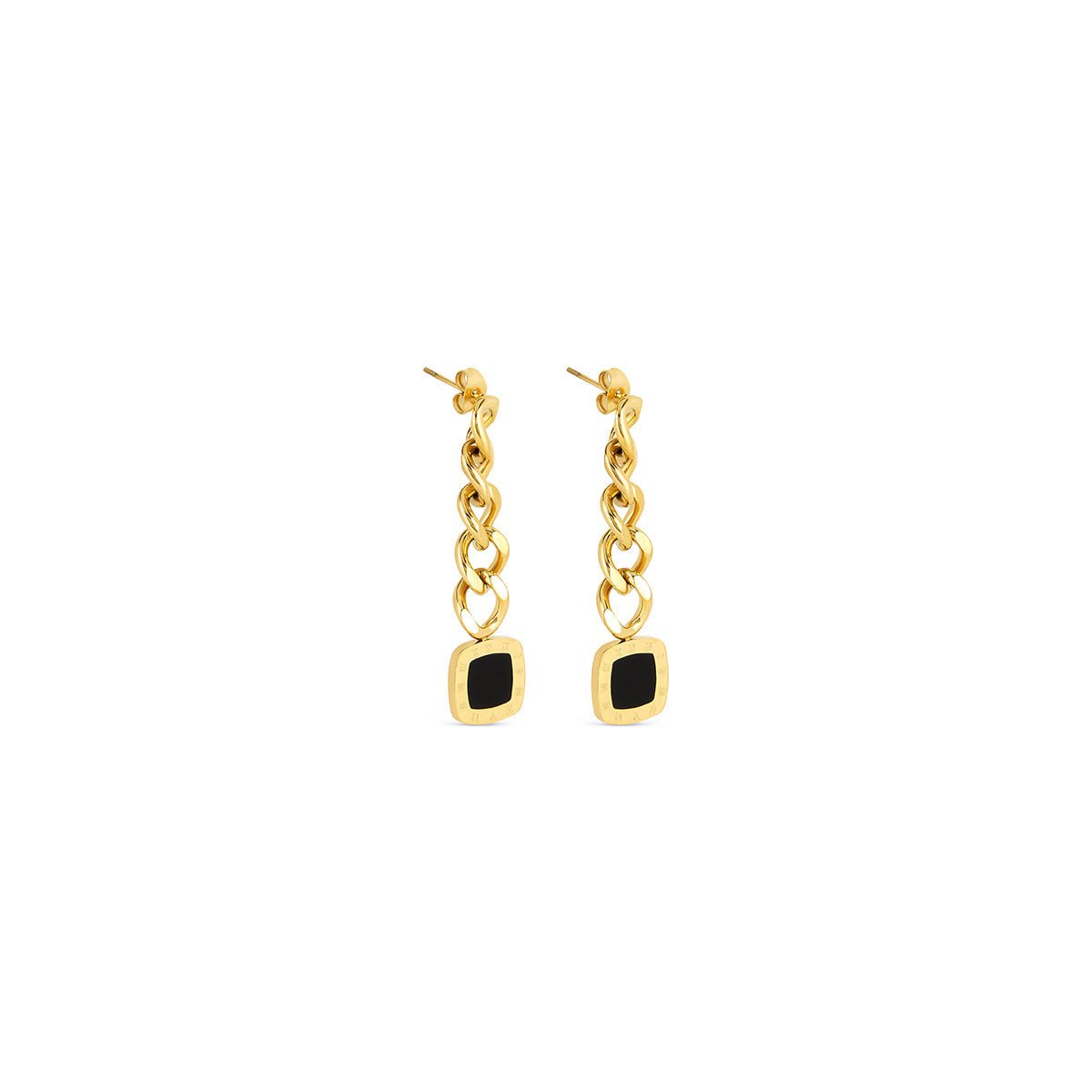Lorenza Earrings Hanging Onyx Plated in 18k Gold