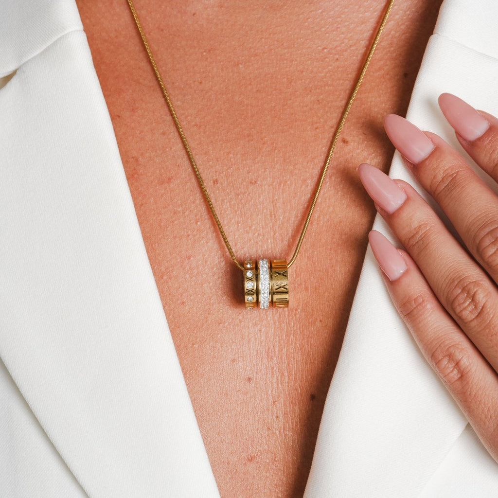 Triple Hoop Necklace with Roman Numerals Plated in 18k Gold