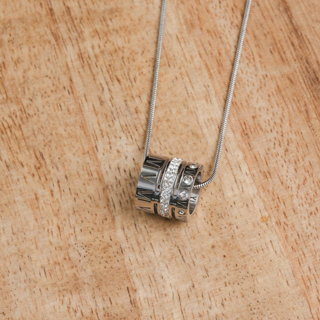 Triple Ring Roman Numeral Necklace - Silver