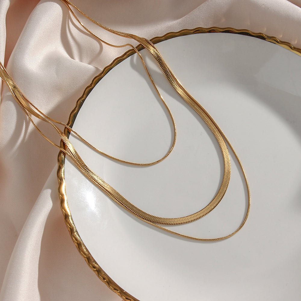Celina Necklace Trio Layers Mesh Plated in 18K Gold
