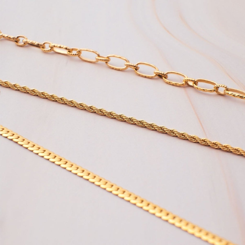 Thin 2mm Bahian Chain Necklace Plated in 18k Gold
