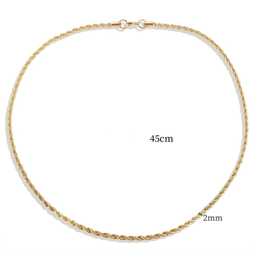 Thin 2mm Bahian Chain Necklace Plated in 18k Gold