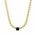 Square Onyx Stone Chain Necklace Plated in 18K Gold