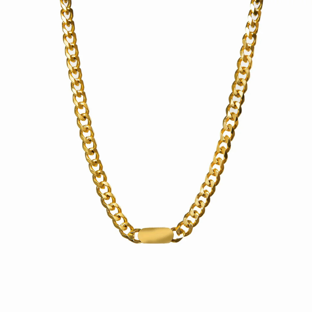Minimalist Rectangular Pendant Chain Necklace Plated in 18K Gold