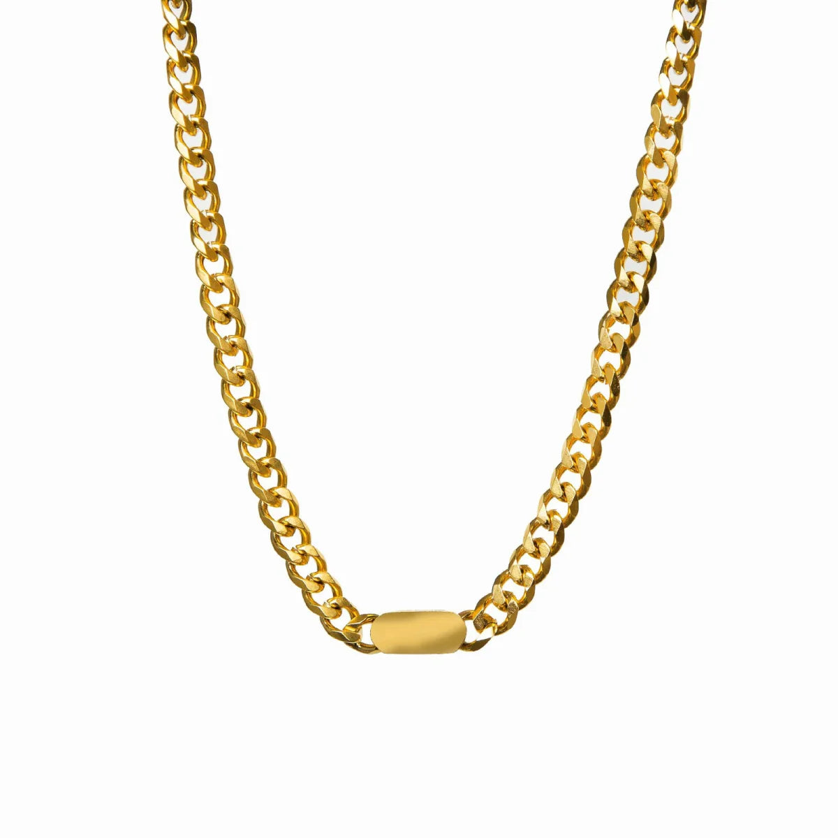 Minimalist Rectangular Pendant Chain Necklace Plated in 18K Gold