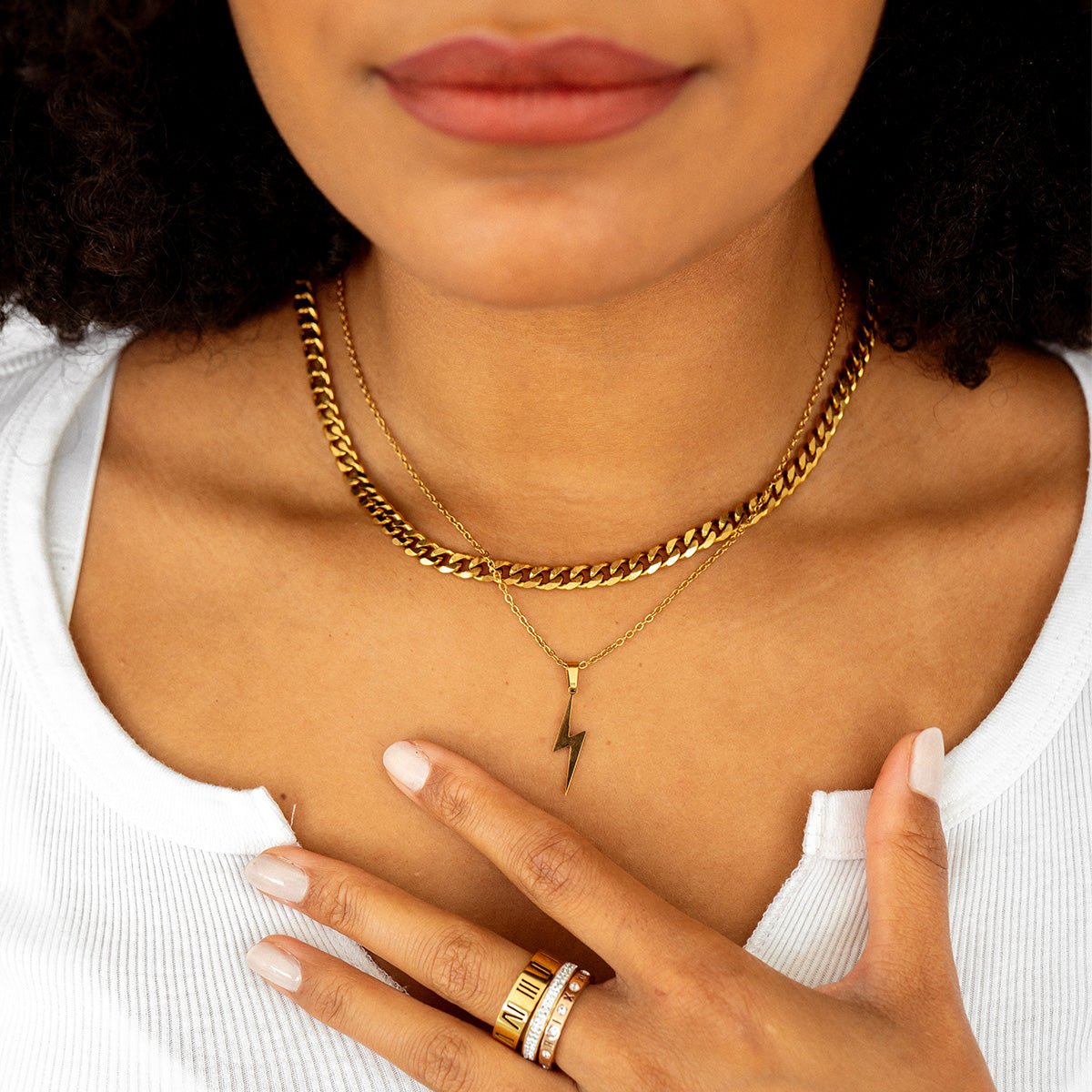 Energy Pendant Lightning Necklace Plated in 18K Gold