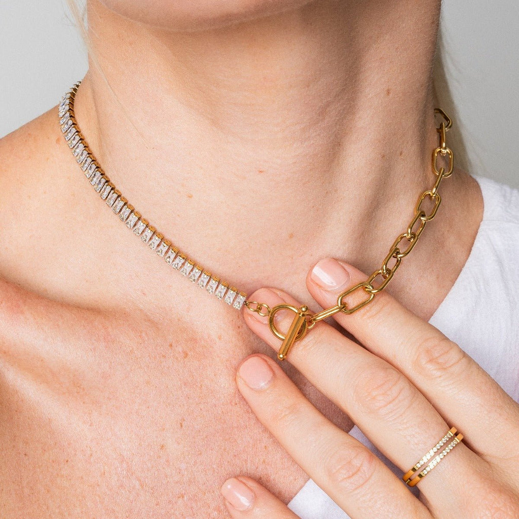 Riviera Baguette Necklace Plated in 18k Gold