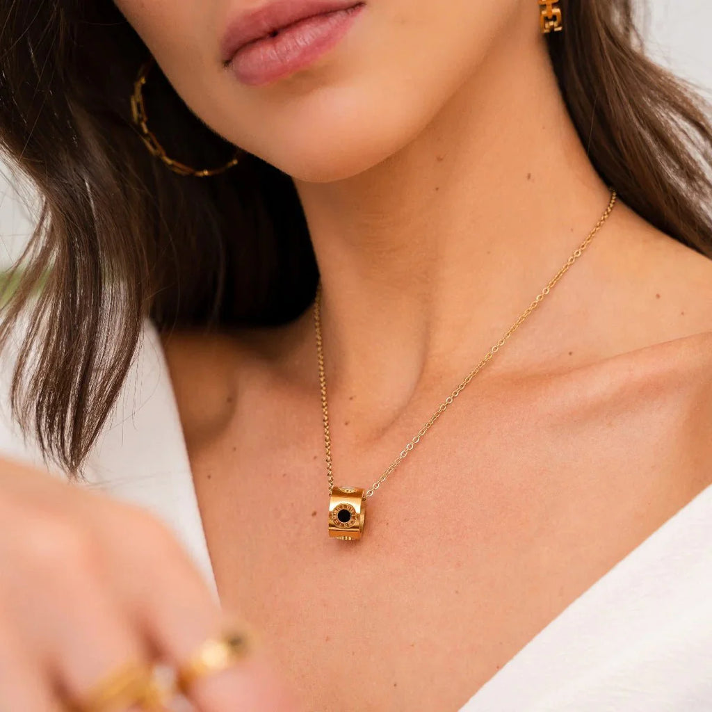 Rotating Necklace with Roman Numerals Plated in 18K Gold