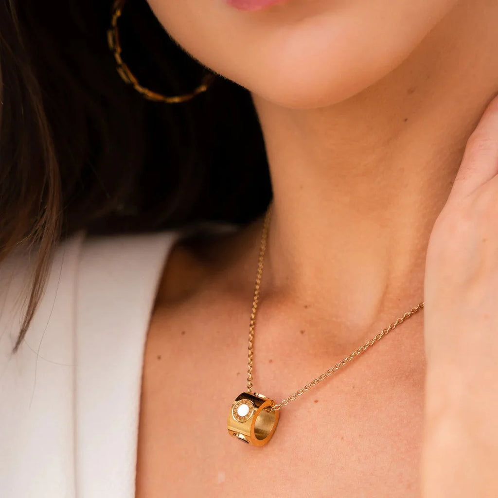 Rotating Necklace with Roman Numerals Plated in 18K Gold