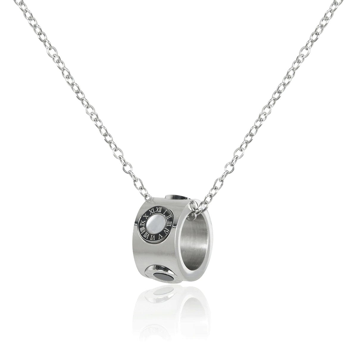 Rotating Roman Numeral Necklace - Silver