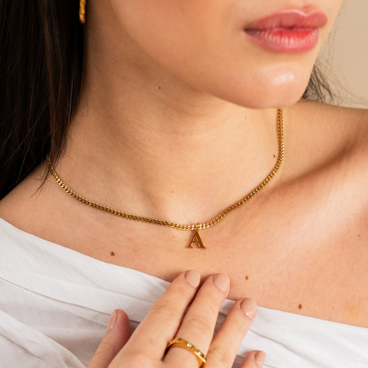 Initial Letter Chain Necklace Plated in 18K Gold