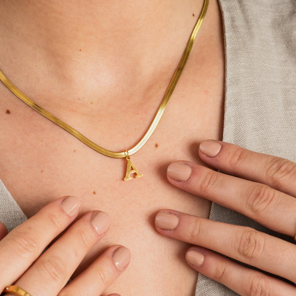 Initial Letter Mesh Necklace Plated in 18K Gold