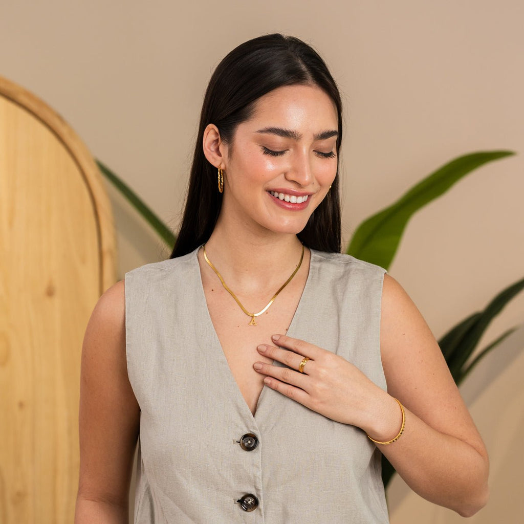 Initial Letter Mesh Necklace Plated in 18K Gold