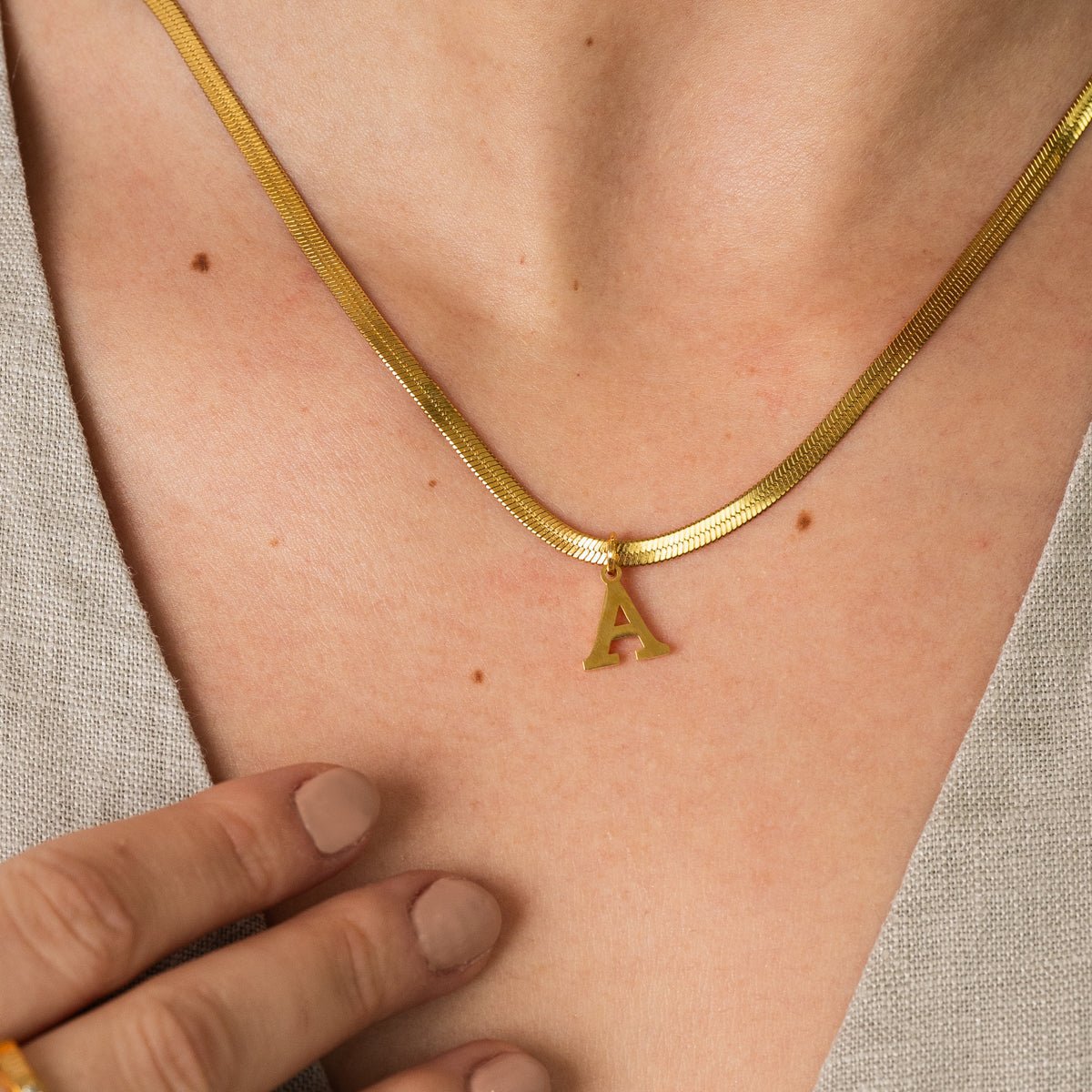 Initial Letter Mesh Necklace Plated in 18K Gold