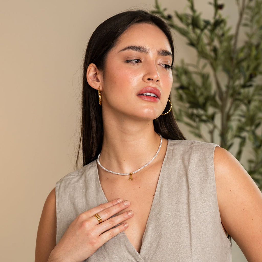 Initial Letter Pearl Necklace Plated in 18K Gold