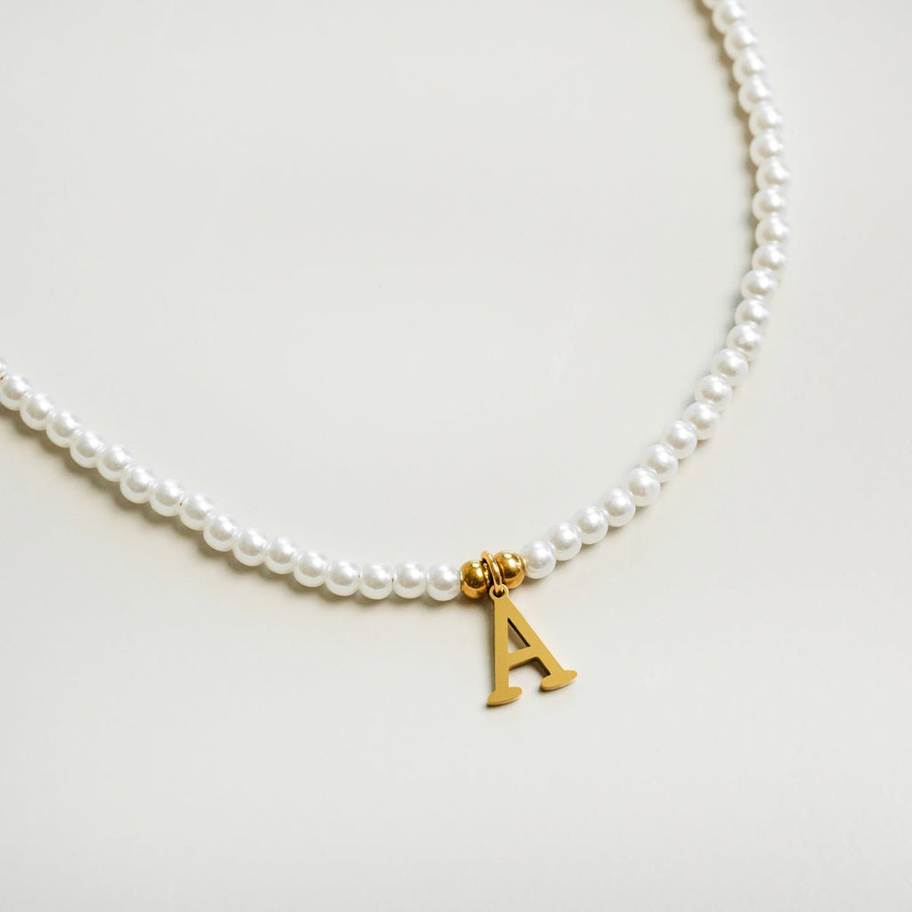 Initial Letter Pearl Necklace Plated in 18K Gold