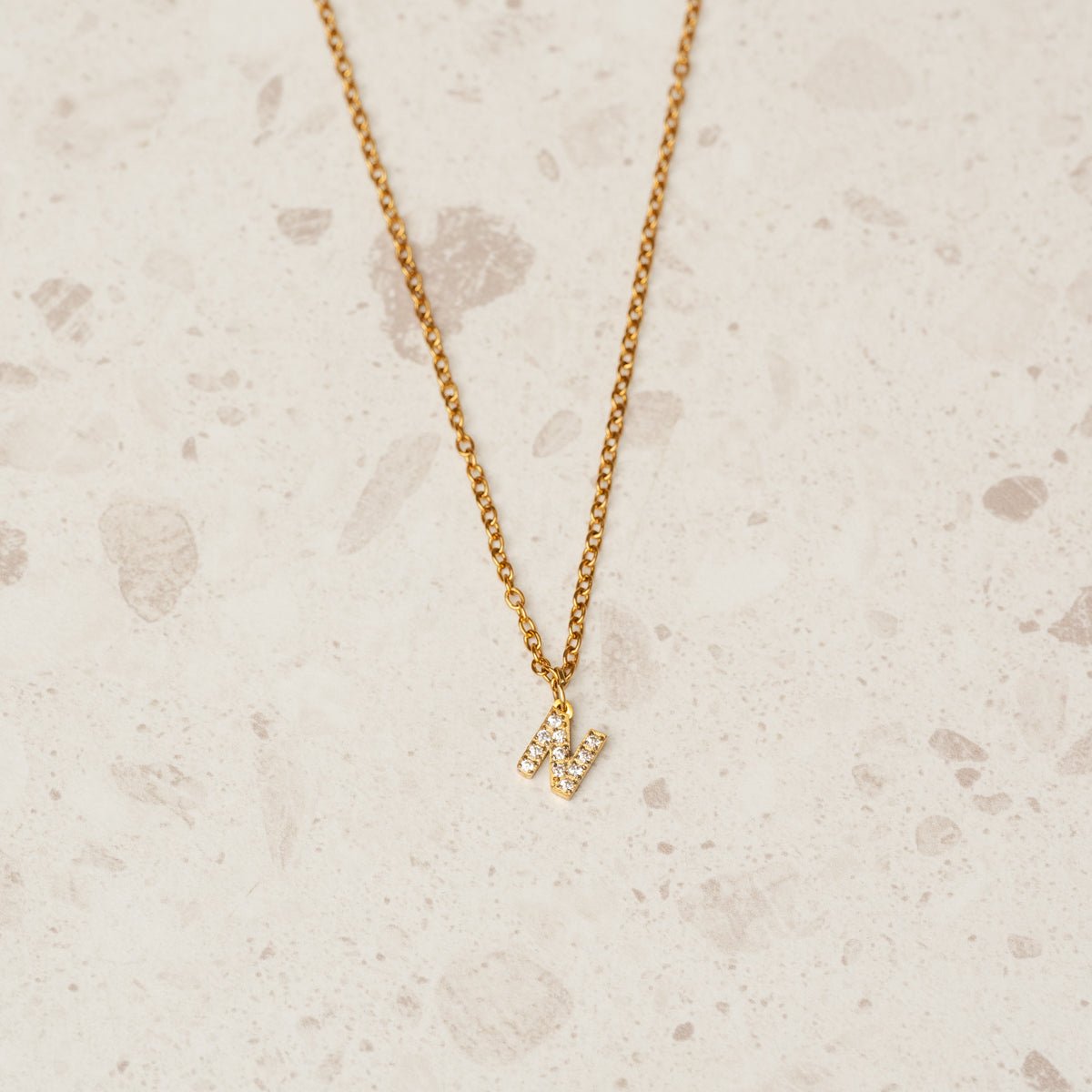 Initial Letter Stone Necklace Plated in 18K Gold