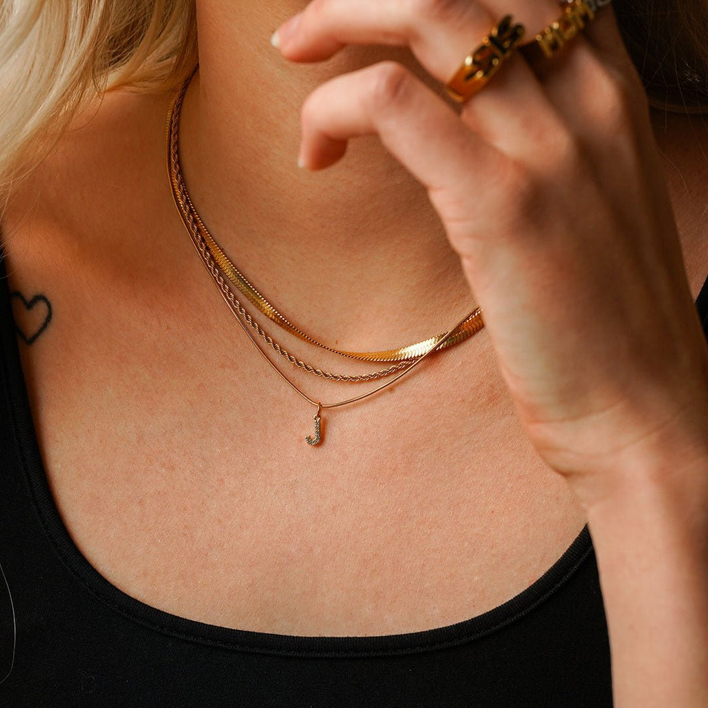 Initial Letter Necklace with Zirconia Plated in 18K Gold