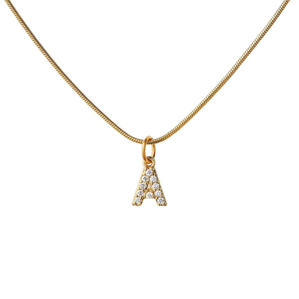 Initial Letter Necklace with Zirconia Plated in 18K Gold