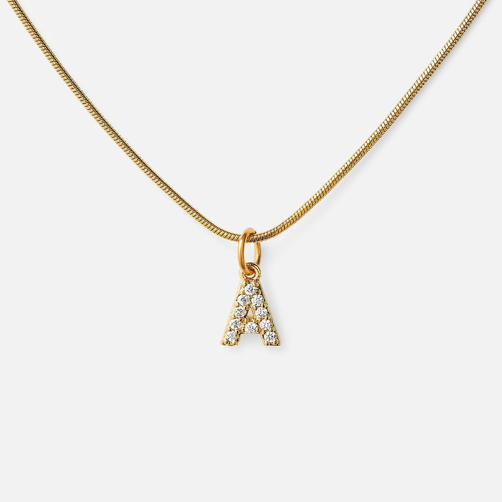 Initial Letter Necklace with Zirconia Plated in 18K Gold