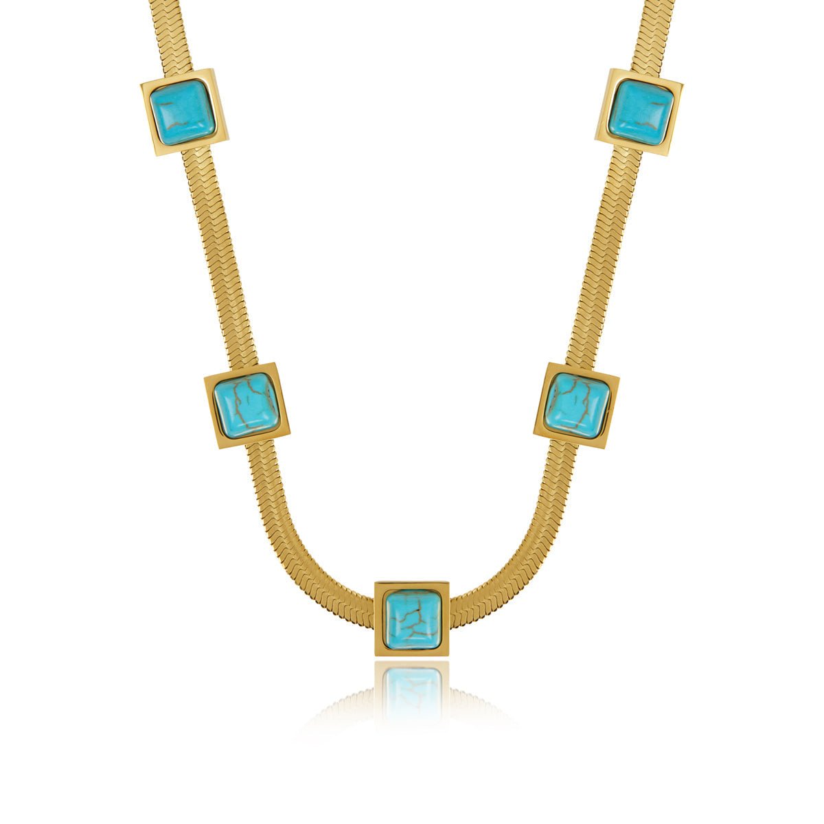 Aqua Stone Mesh Necklace Gold Plated in 18K