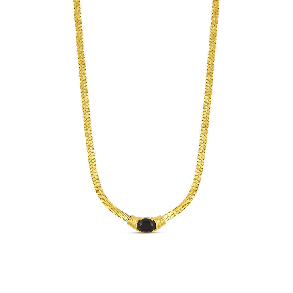 Onyx Stone Mesh Necklace Plated in 18K Gold