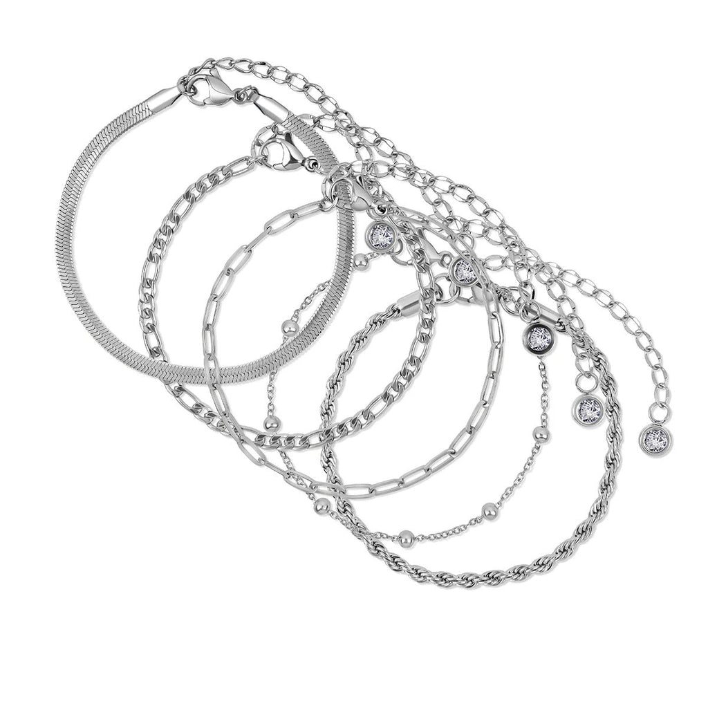 Glamour Zirconia Bracelet Set - Silver