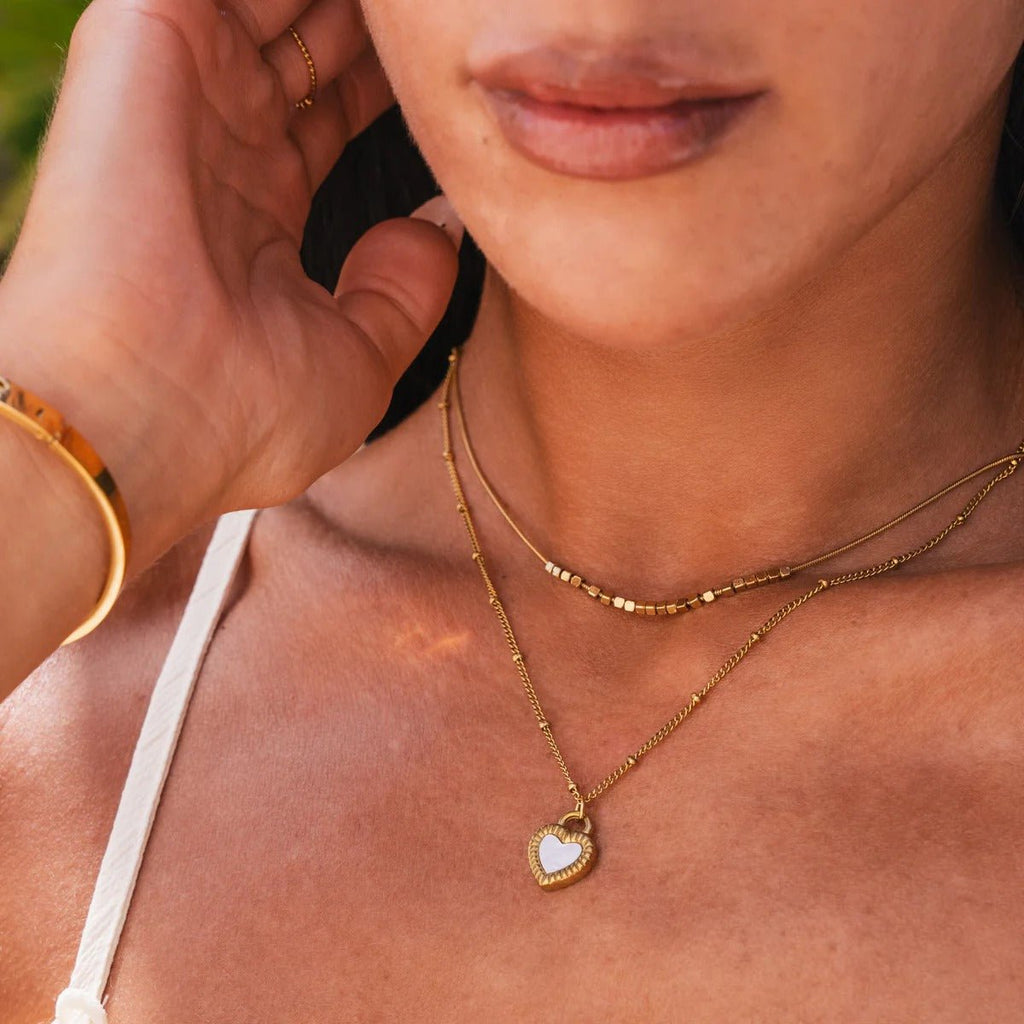 Mix of Marbled Heart Necklaces Plated in 18K Gold