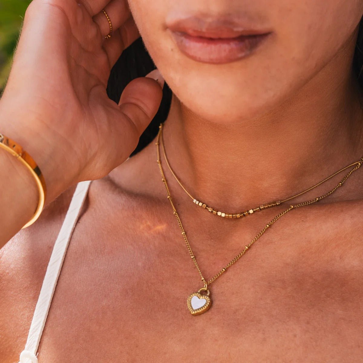 Mix of Marbled Heart Necklaces Plated in 18K Gold