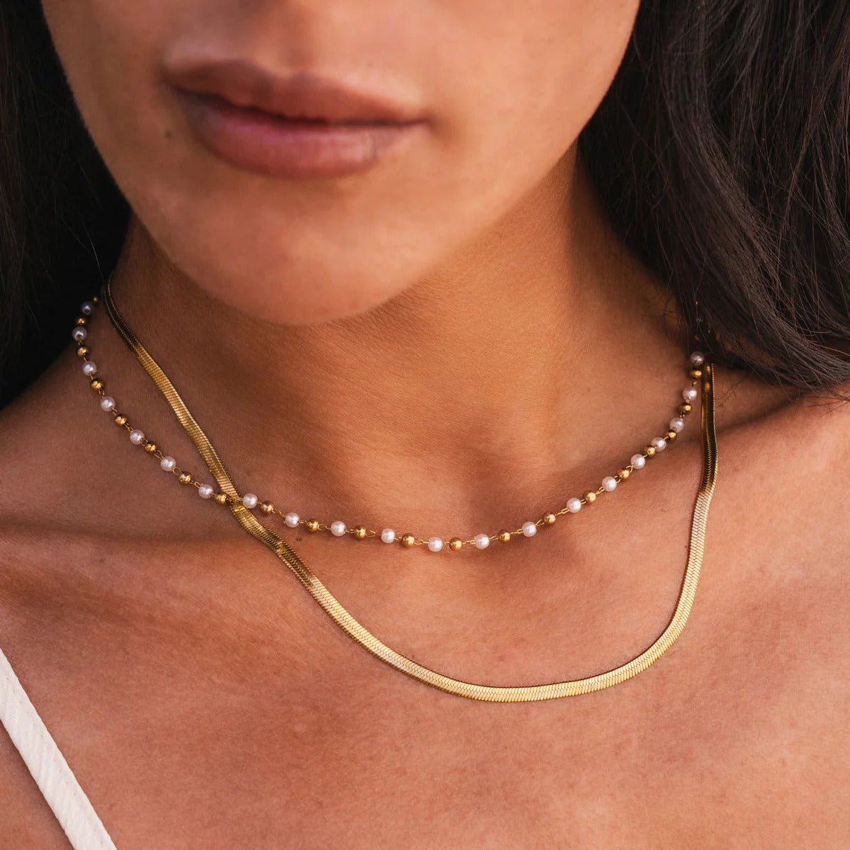 Pearl Necklace Mix Plated in 18K Gold