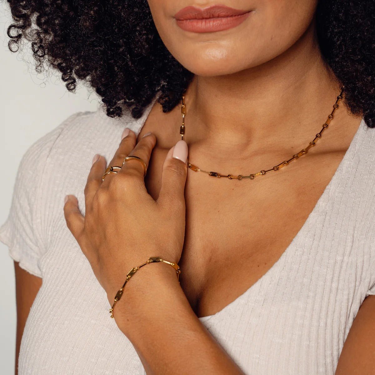 Gold Plated Tablet Link Chain Bracelet 18K