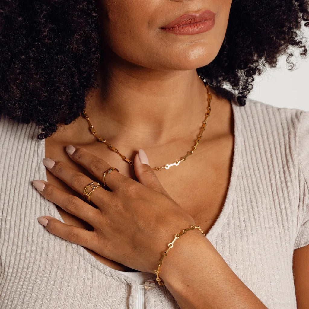 Gold Plated Tablet Link Chain Bracelet 18K