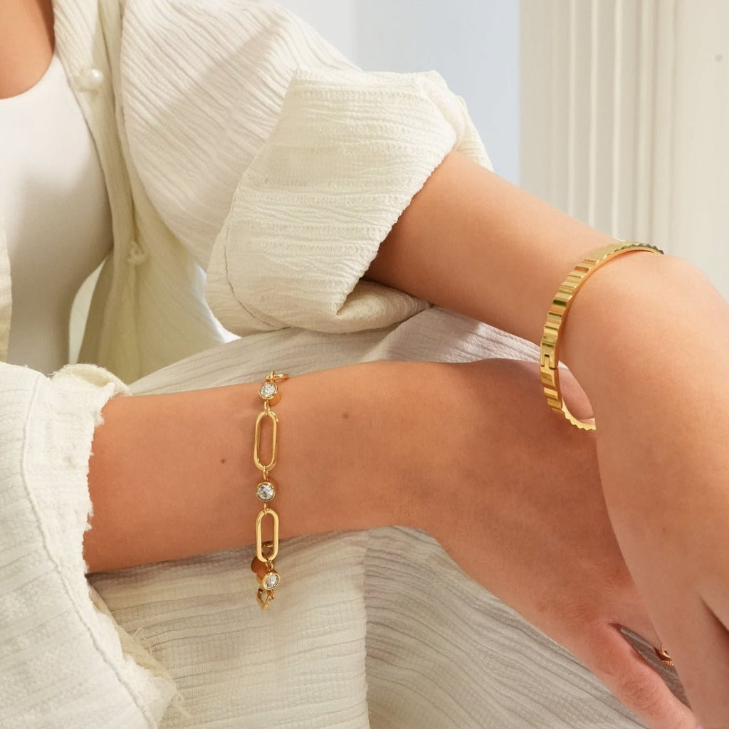 Crystal Link Bracelet Plated in 18k Gold