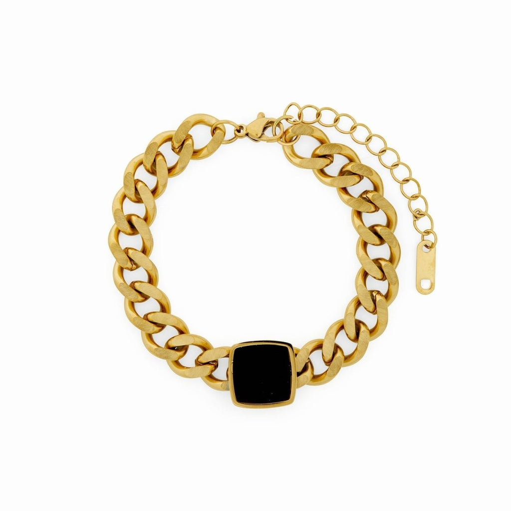 Onyx Pendant Chain Bracelet Plated in 18K Gold