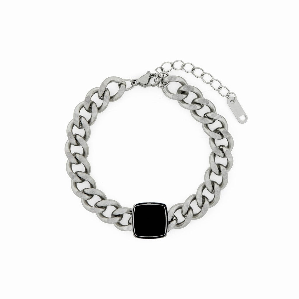 Onyx Pendant Chain Bracelet - Silver