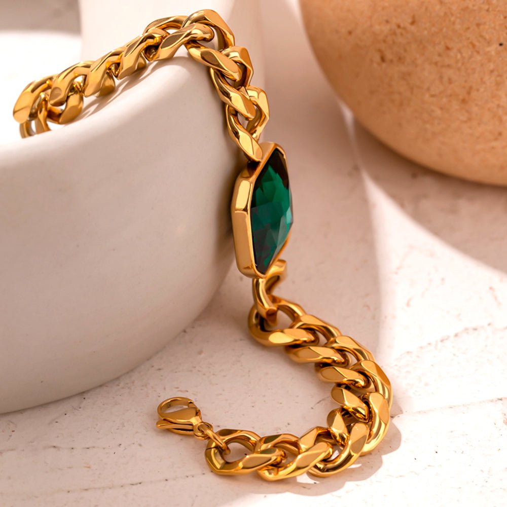 Rich Emerald Green Stone Bracelet Gold Plated 18k