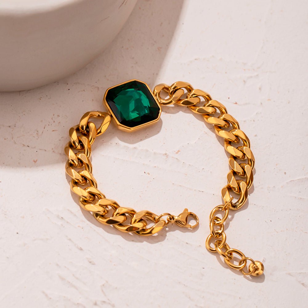 Rich Emerald Green Stone Bracelet Gold Plated 18k