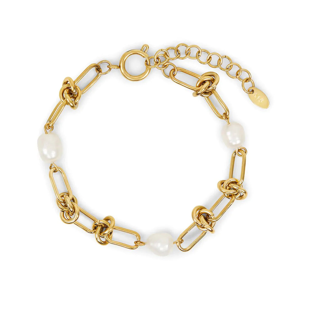 Knot and Pearls Bracelet Plated in 18k Gold